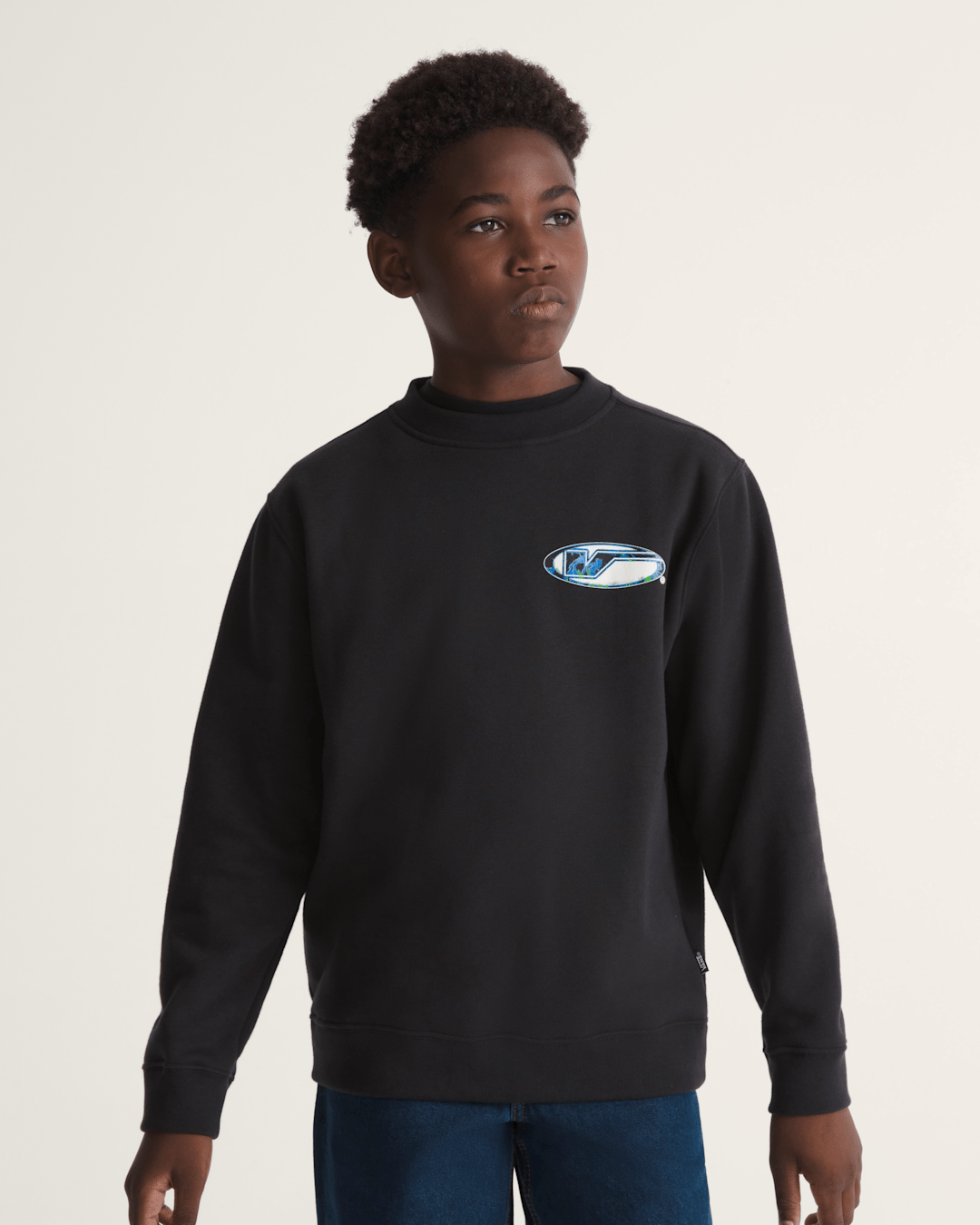 Kids Vans Kids Bevel Flame Crew Sweatshirt in Black