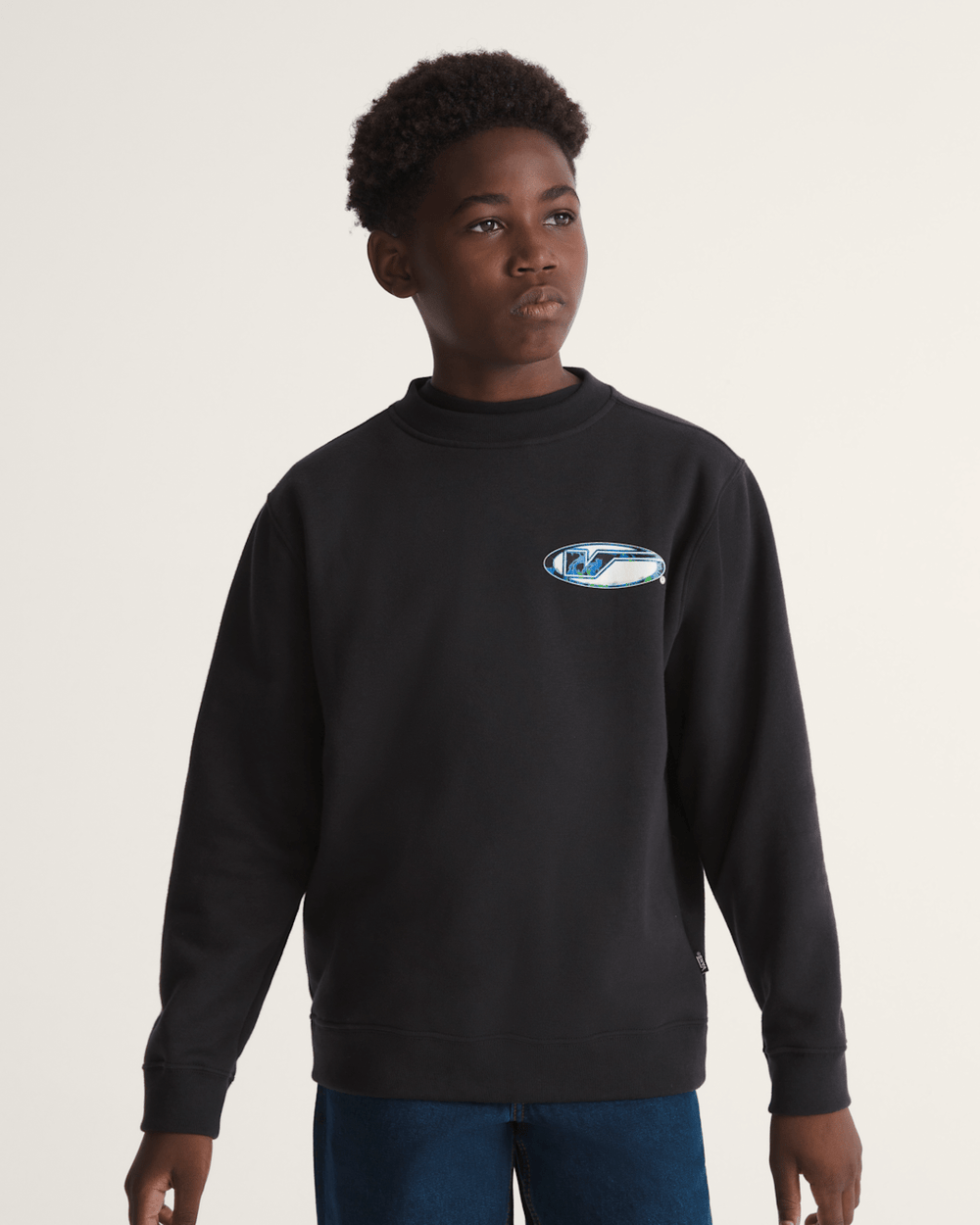 Kids Vans Kids Bevel Flame Crew Sweatshirt in Black