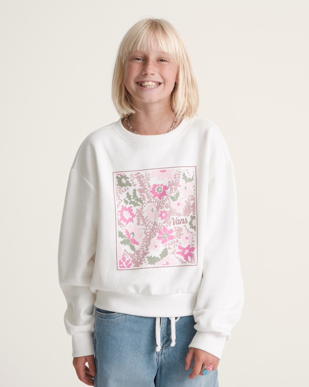 Kids Vans Kids Flow Field Crew Sweatshirt in Marshmallow White