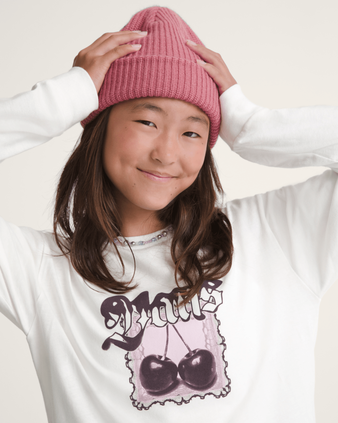 Kids Vans Kids Cherrylace Long Sleeve T-Shirt in Marshmallow White