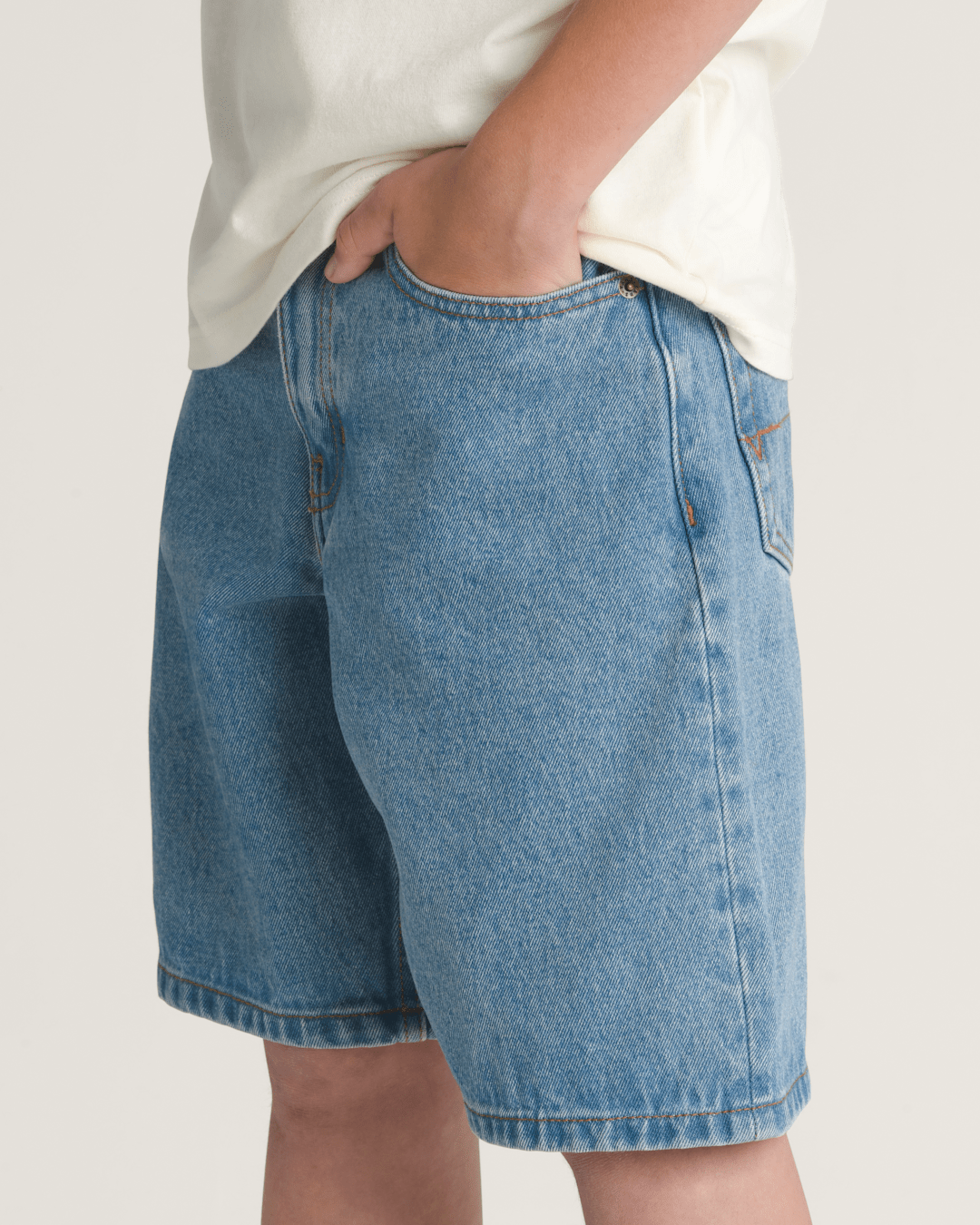Kids Vans Kids Check-5 Baggy Denim Shorts in Stonewash Blue