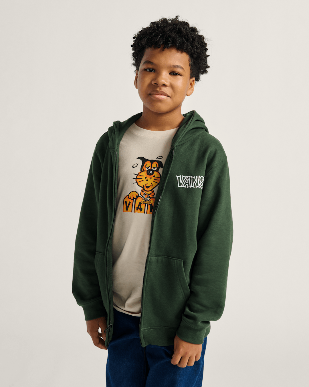Kids Vans Kids Classified Zip Hoodie in Dried Kelp Green