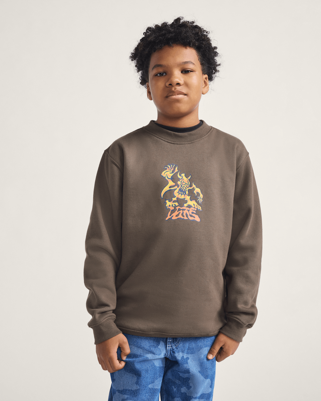 Kids Vans Kids Goblin Step Crew Sweatshirt in Coal Brown