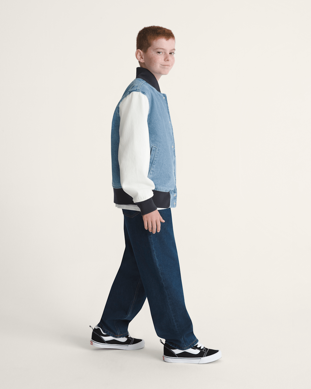 Kids Vans Kids Denim Baseball Jacket in Stonewash Blue