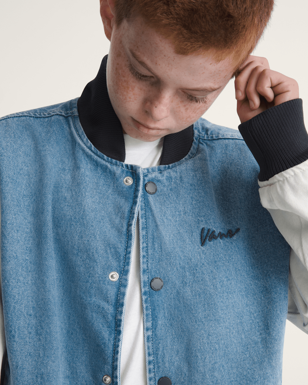 Kids Vans Kids Denim Baseball Jacket in Stonewash Blue