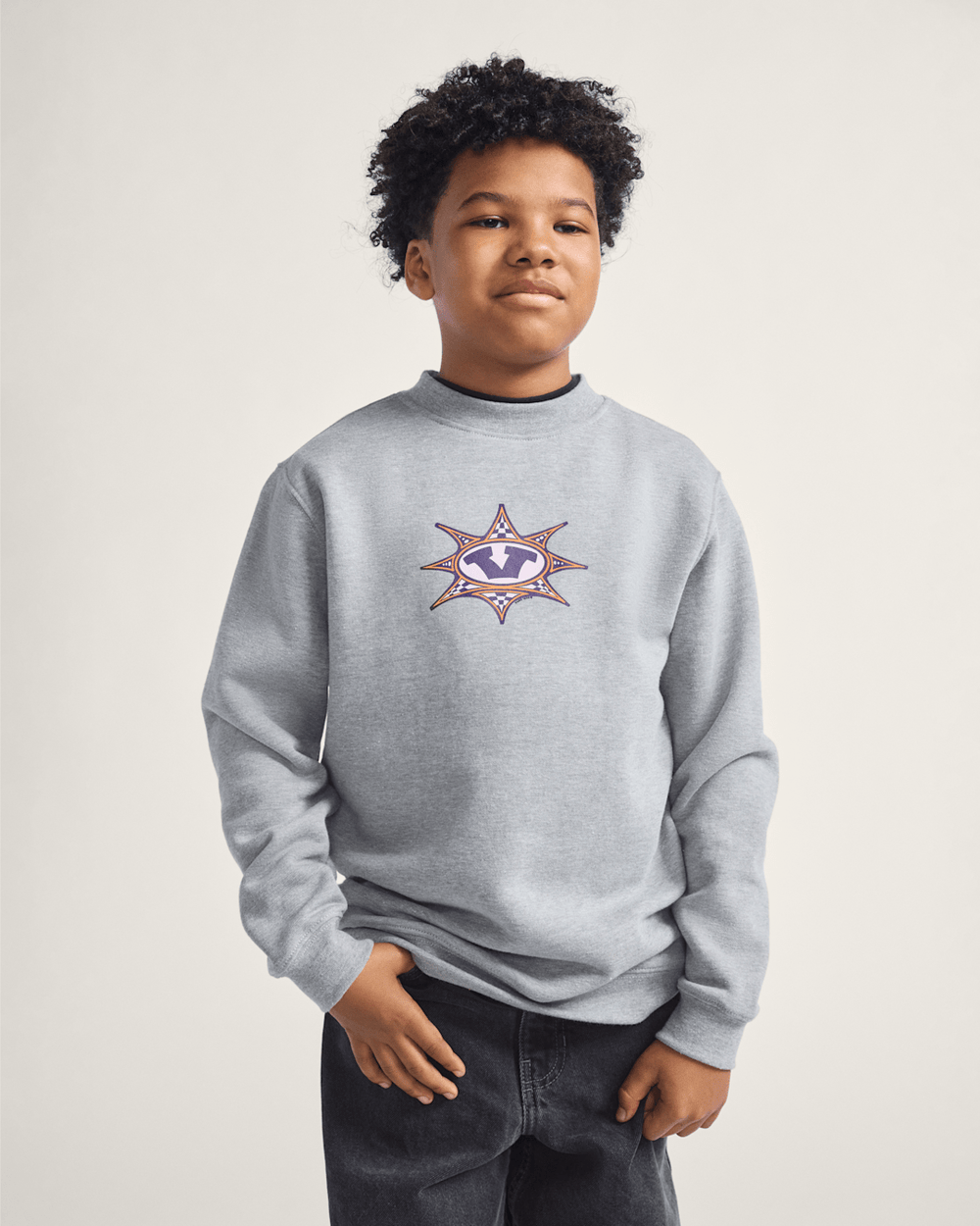 Kids Vans Kids Star Checker Crew Sweatshirt in Cement Heather Grey
