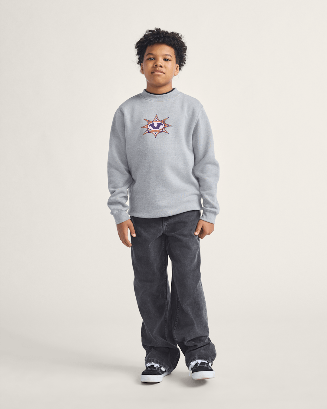 Kids Vans Kids Star Checker Crew Sweatshirt in Cement Heather Grey