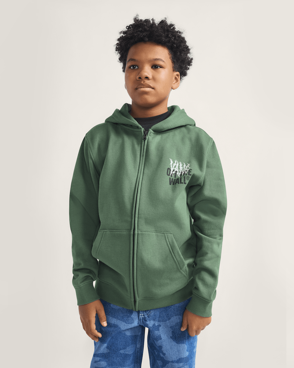 Kids Vans Kids Metal Wall Zip Hoodie in Pine Forest Green