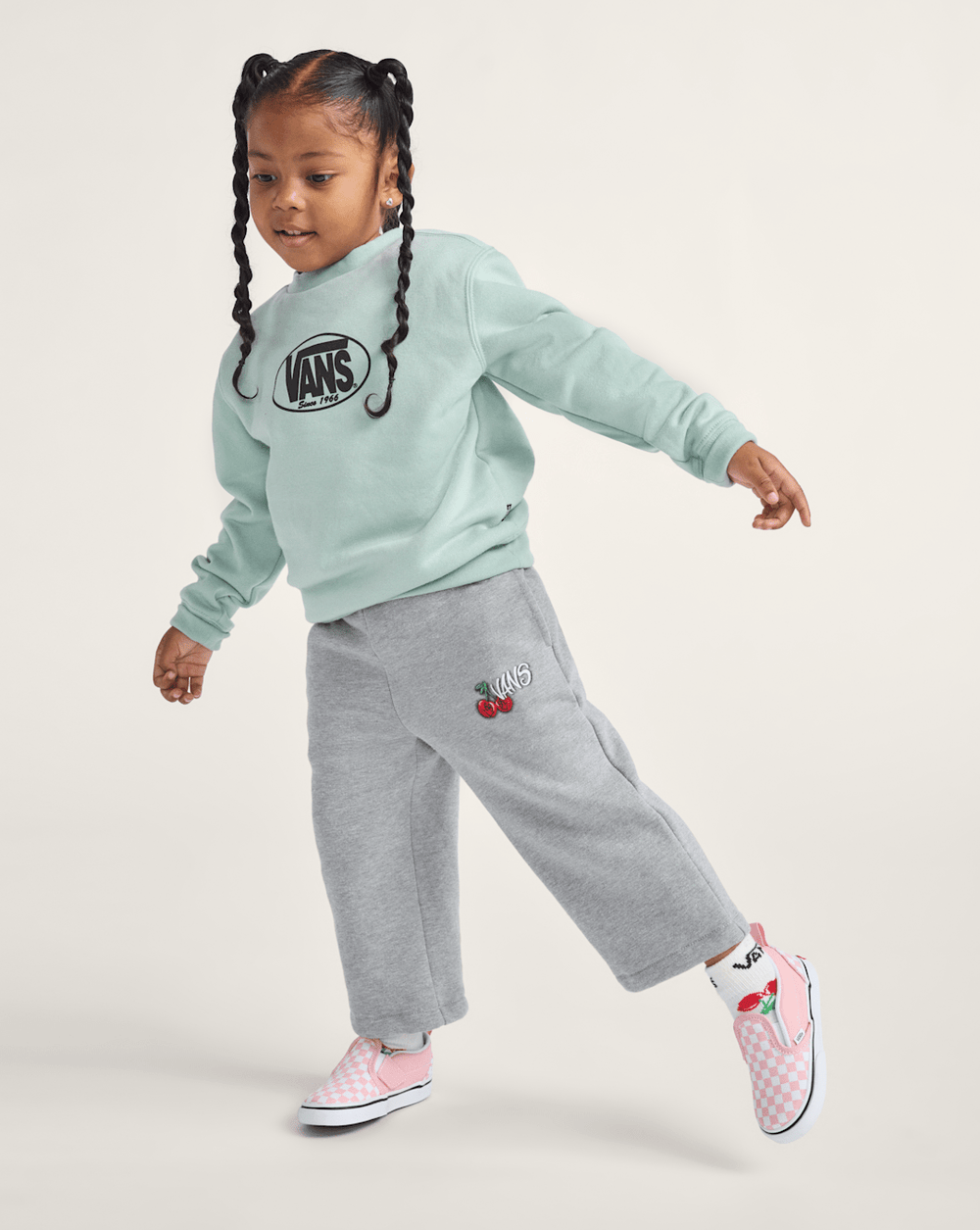 Kids Vans Little Kids Classic Oval Crew Sweatshirt in Grey Olive Green