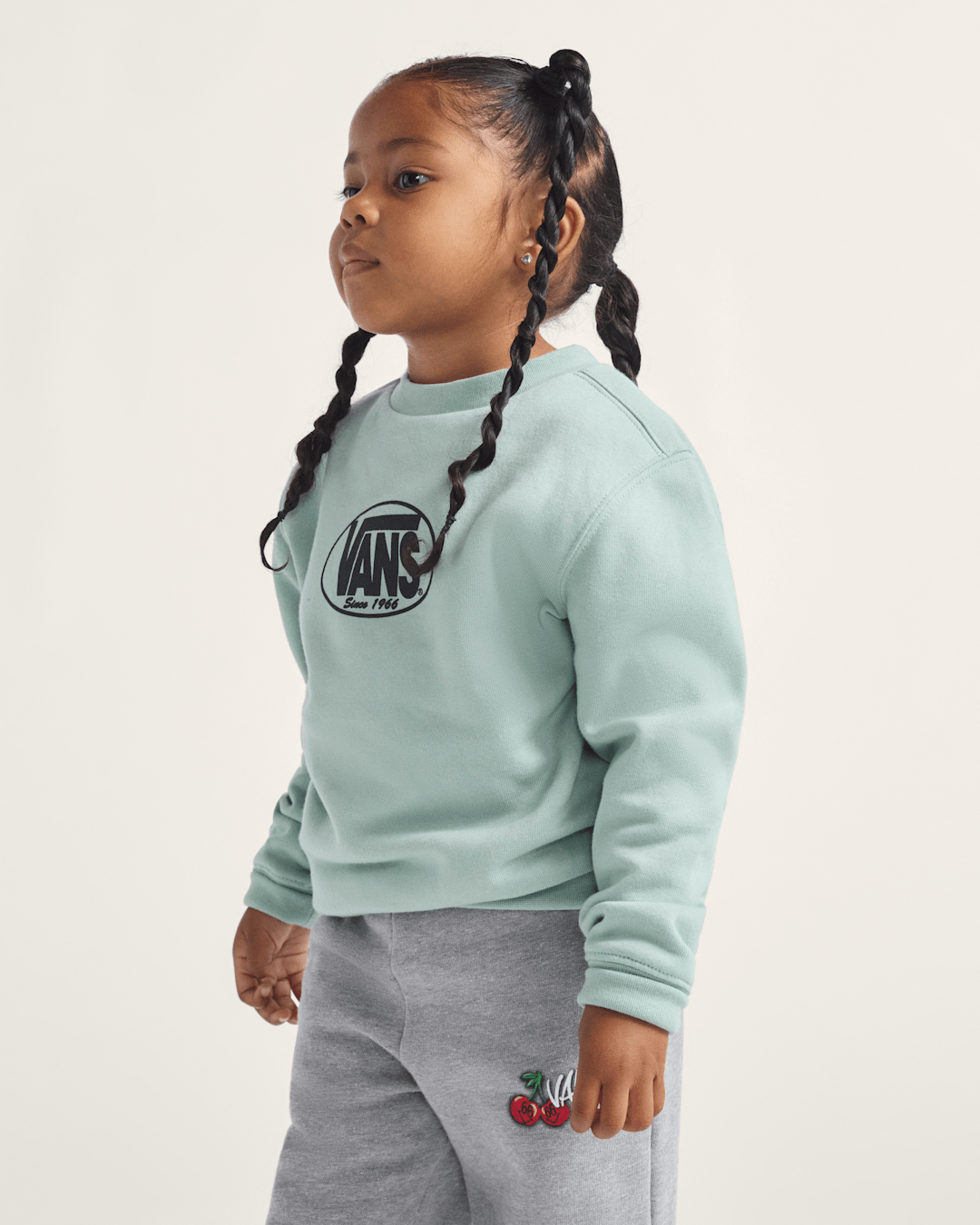 Kids Vans Little Kids Classic Oval Crew Sweatshirt in Grey Olive Green
