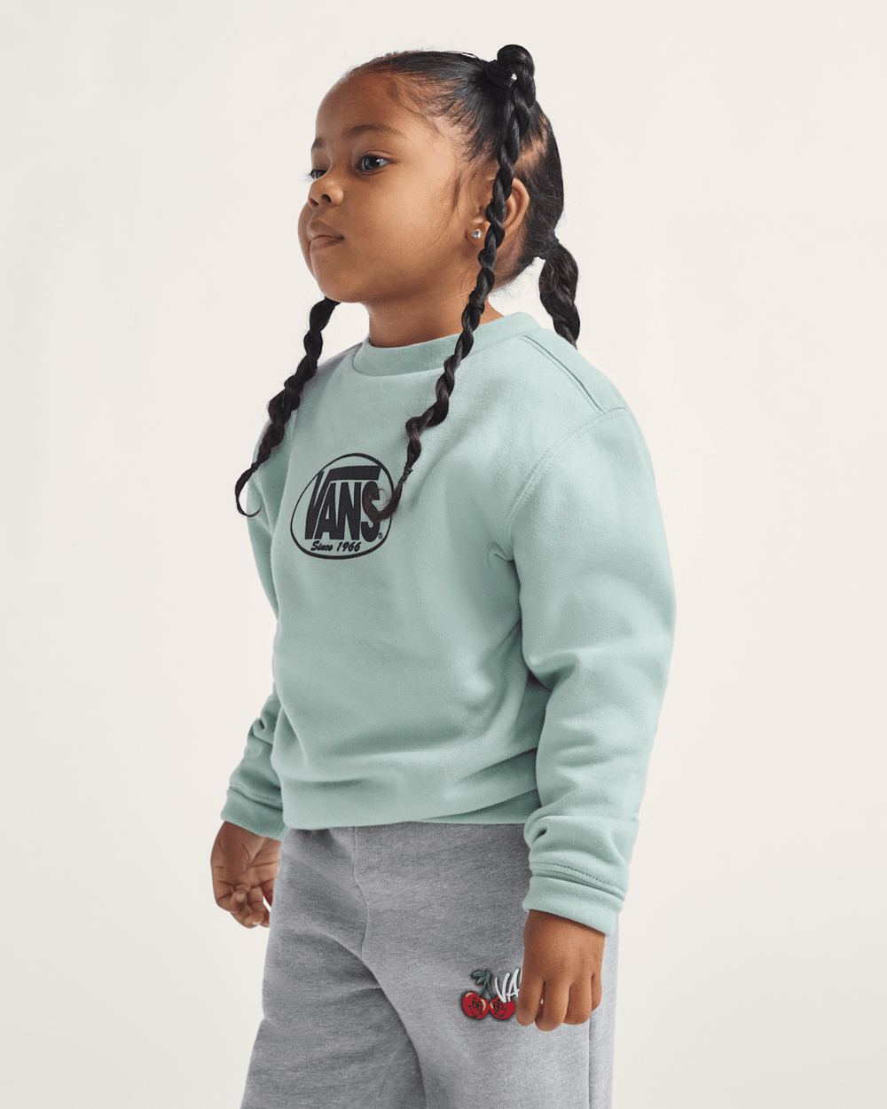 Kids Vans Little Kids Classic Oval Crew Sweatshirt in Grey Olive Green
