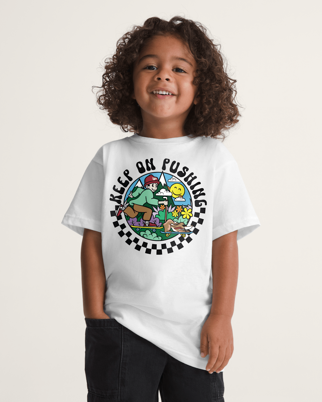 Kids Vans Little Kids Keep on Pushing T-Shirt in White