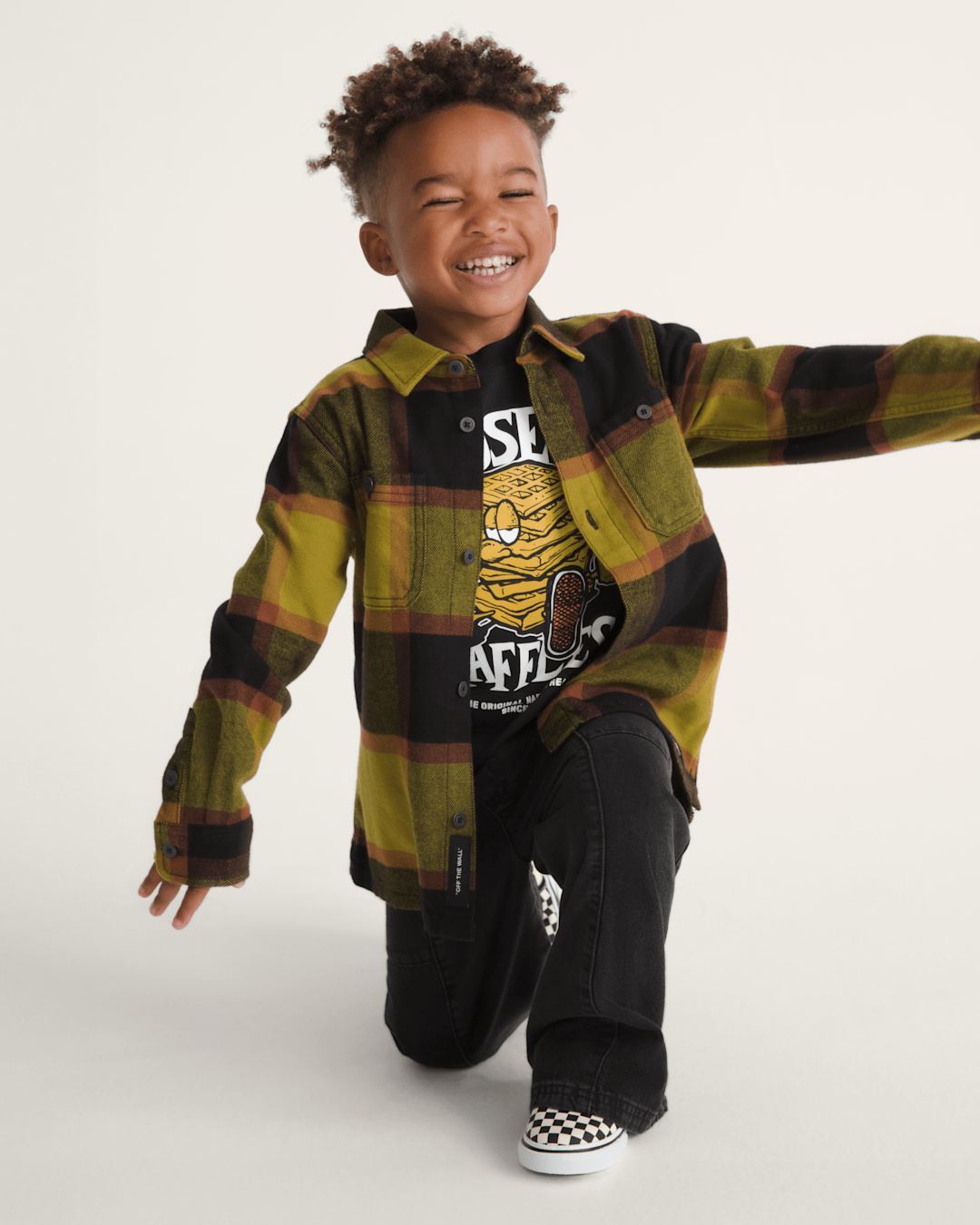 Kids Vans Little Kids Larkspur Plaid Flannel Shirt in Burnt Gold Yellow / Black