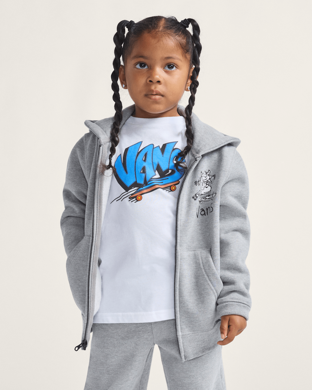 Kids Vans Little Kids Sk8 Posse Zip Hoodie in Cement Heather Grey
