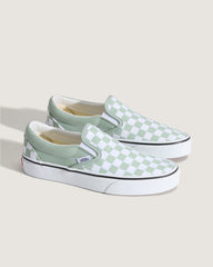Sale Vans Classic Slip-On Checkerboard Shoe in Grey Olive Green / White