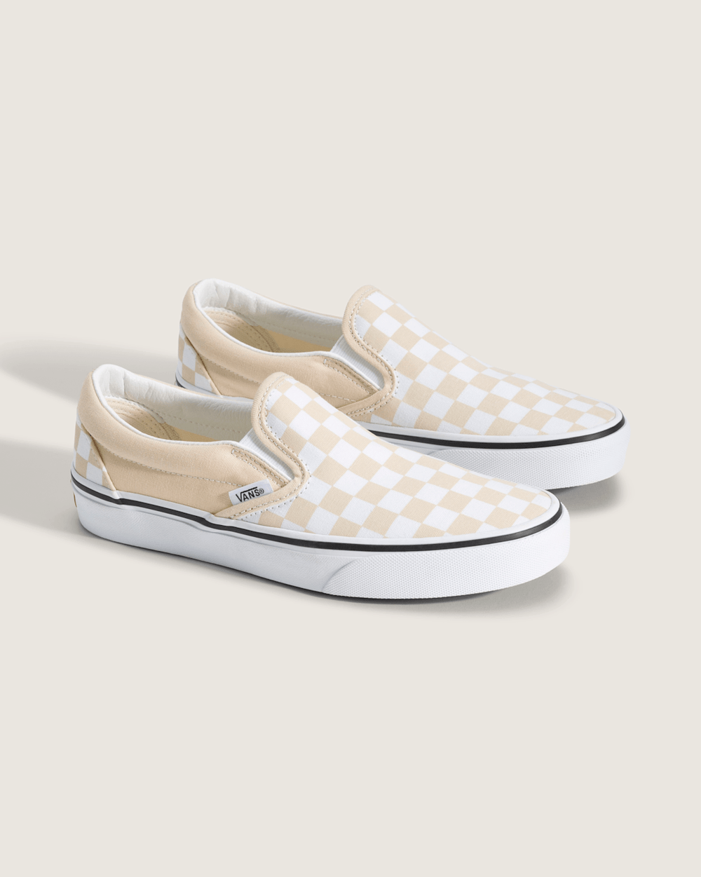 Sale Vans Classic Slip-On Checkerboard Shoe in Checkerboard Creme Brule Beige