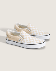 Sale Vans Classic Slip-On Checkerboard Shoe in Checkerboard Creme Brule Beige