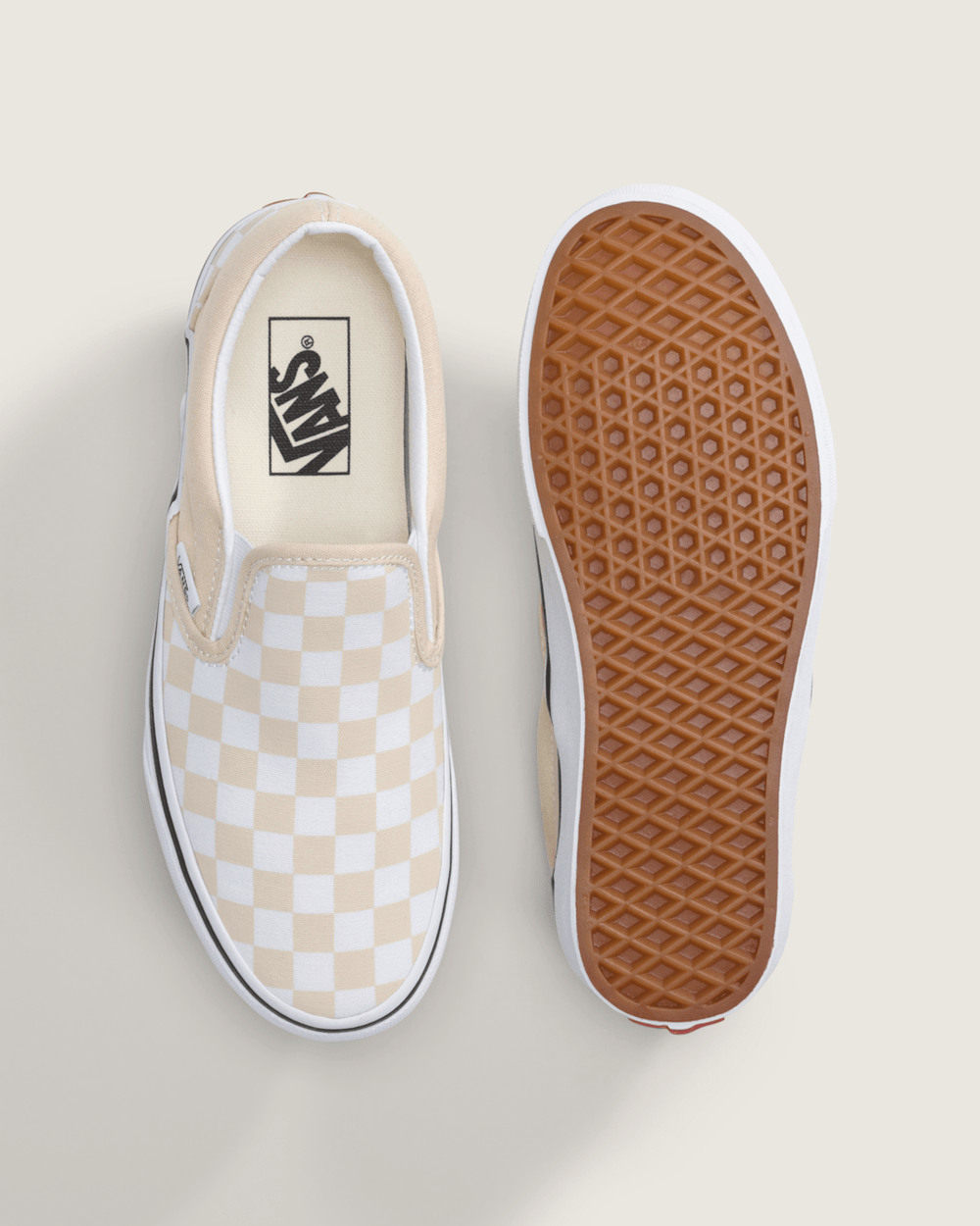 Sale Vans Classic Slip-On Checkerboard Shoe in Checkerboard Creme Brule Beige