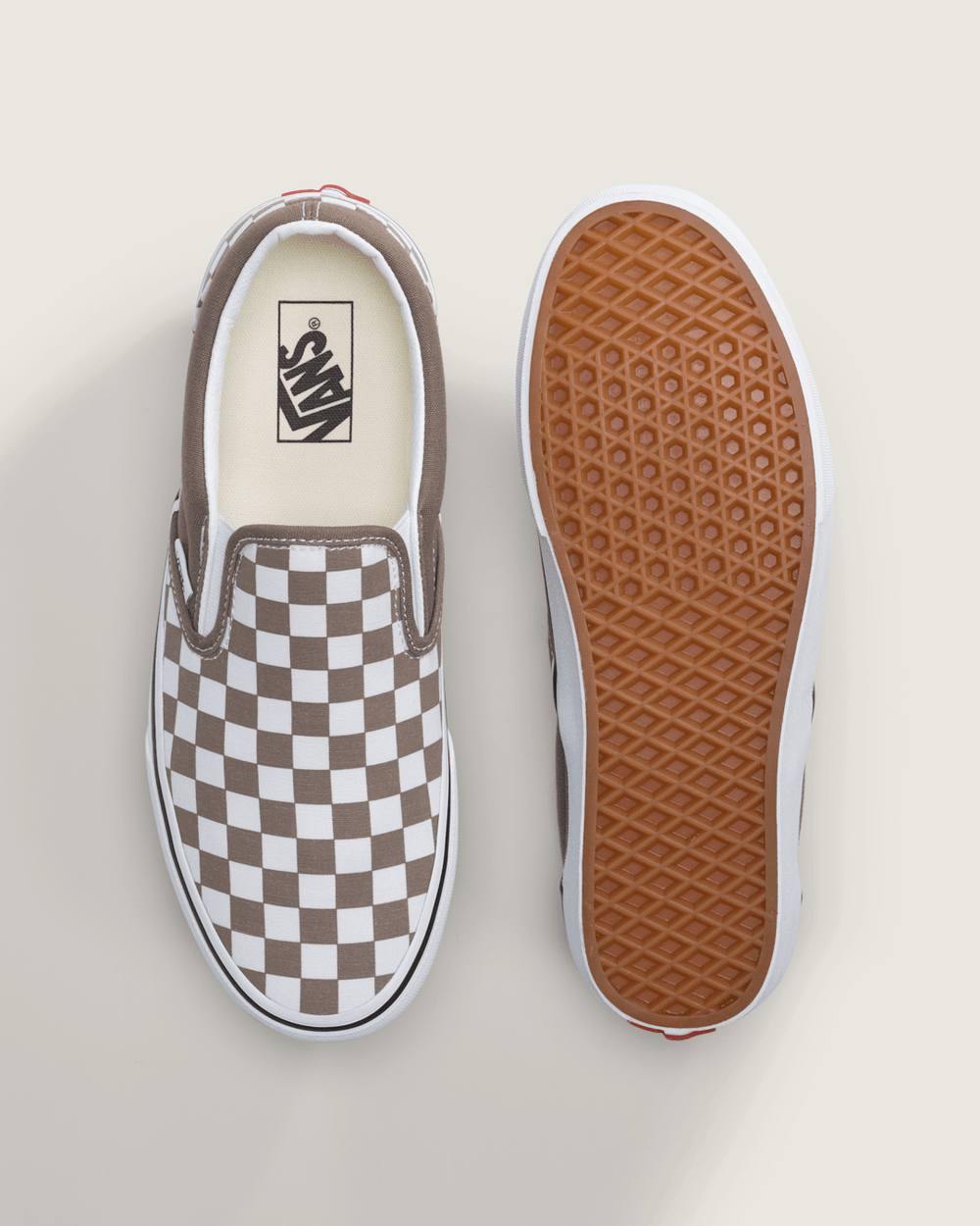 Sale Vans Classic Slip-On Checkerboard Shoe in Checkerboard Walnut Brown / White